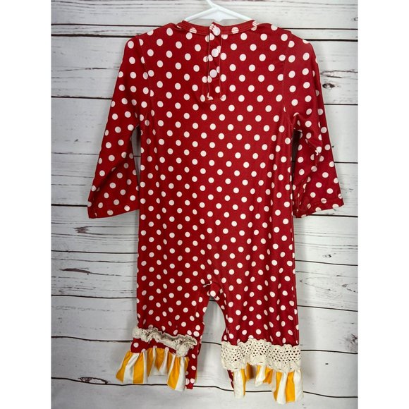 Sunflower Red White Polka Dots Size Small 2T Lace One Piece Romper - Picture 2 of 8